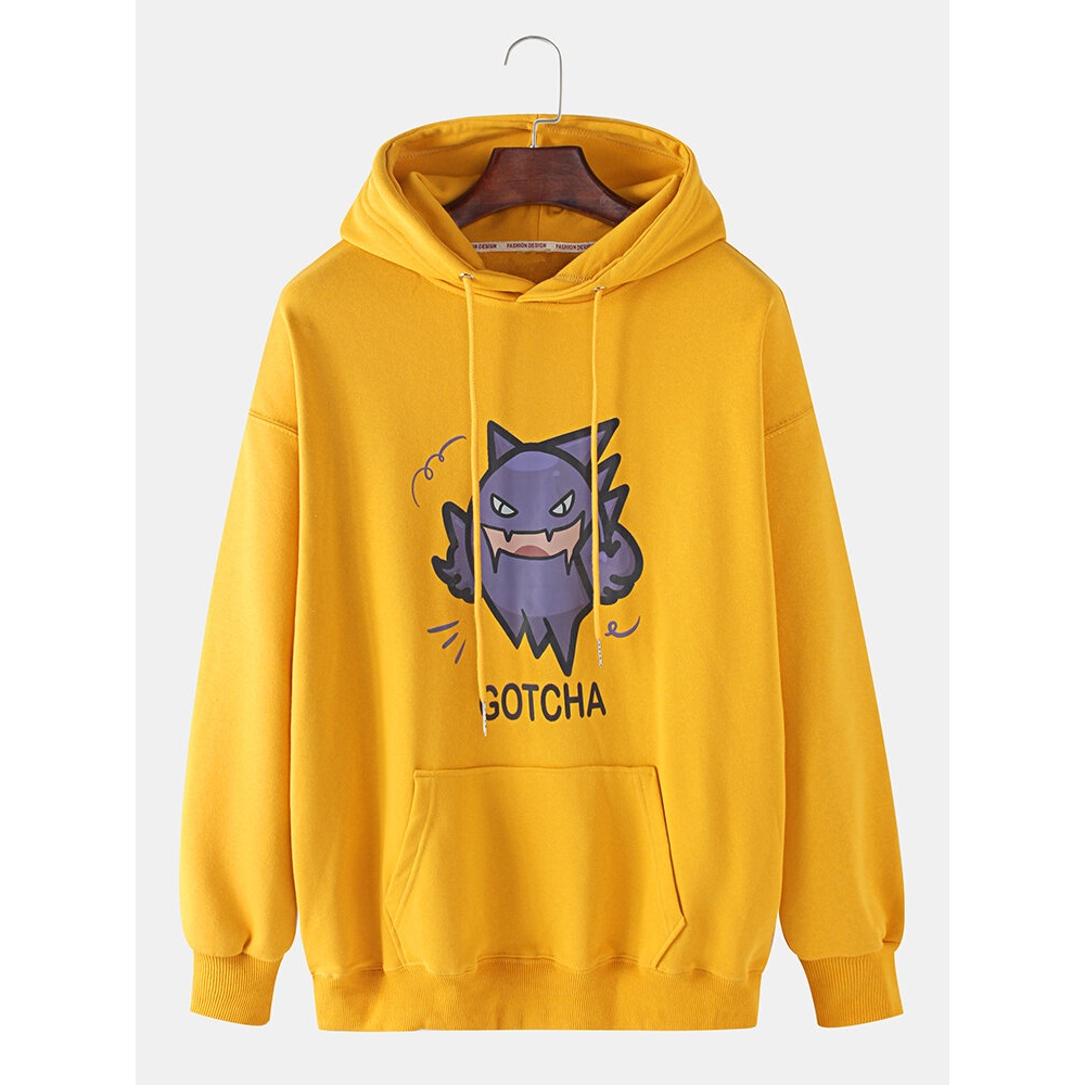 Mens Cartoon Pattern Letter Print Kangaroo Pocket Long Sleeve Drawstring Hoodies - Green 3XL