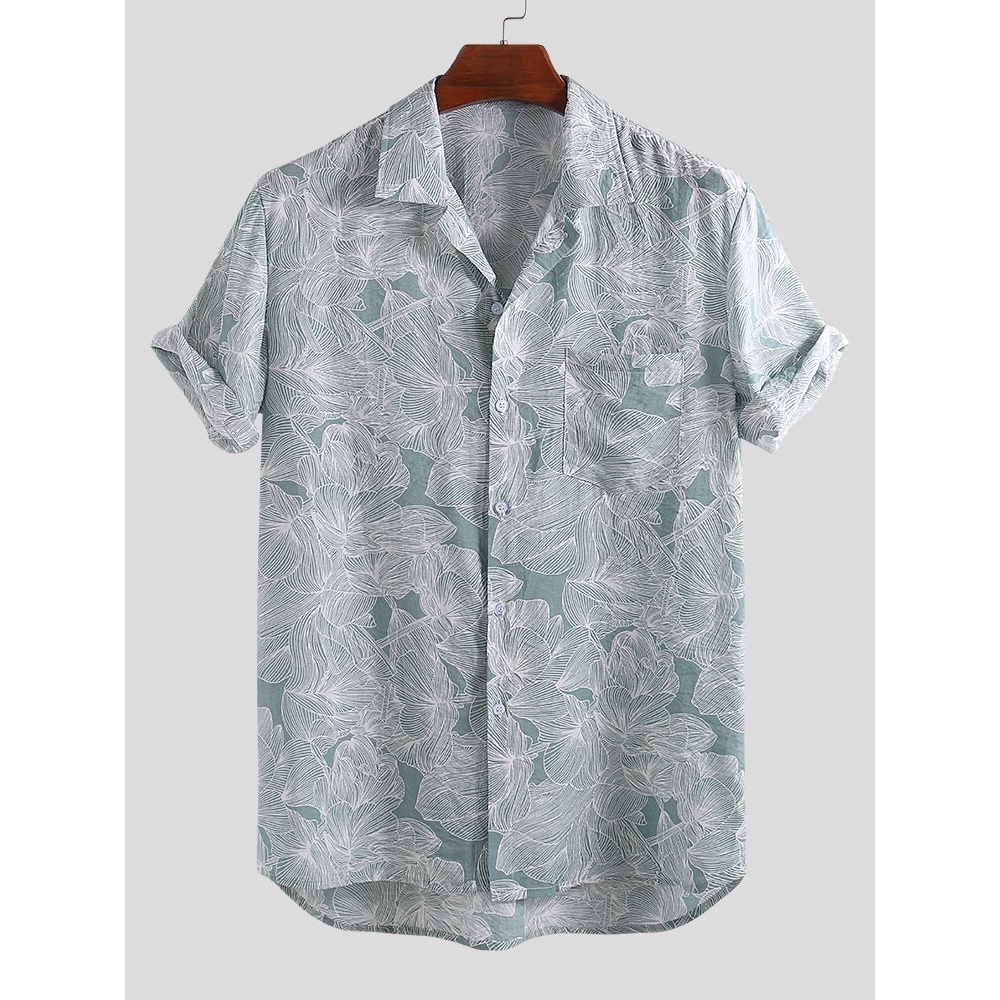 Mens Summer Floral Printed Rayon Hawaiian Shirts - 2XL Green