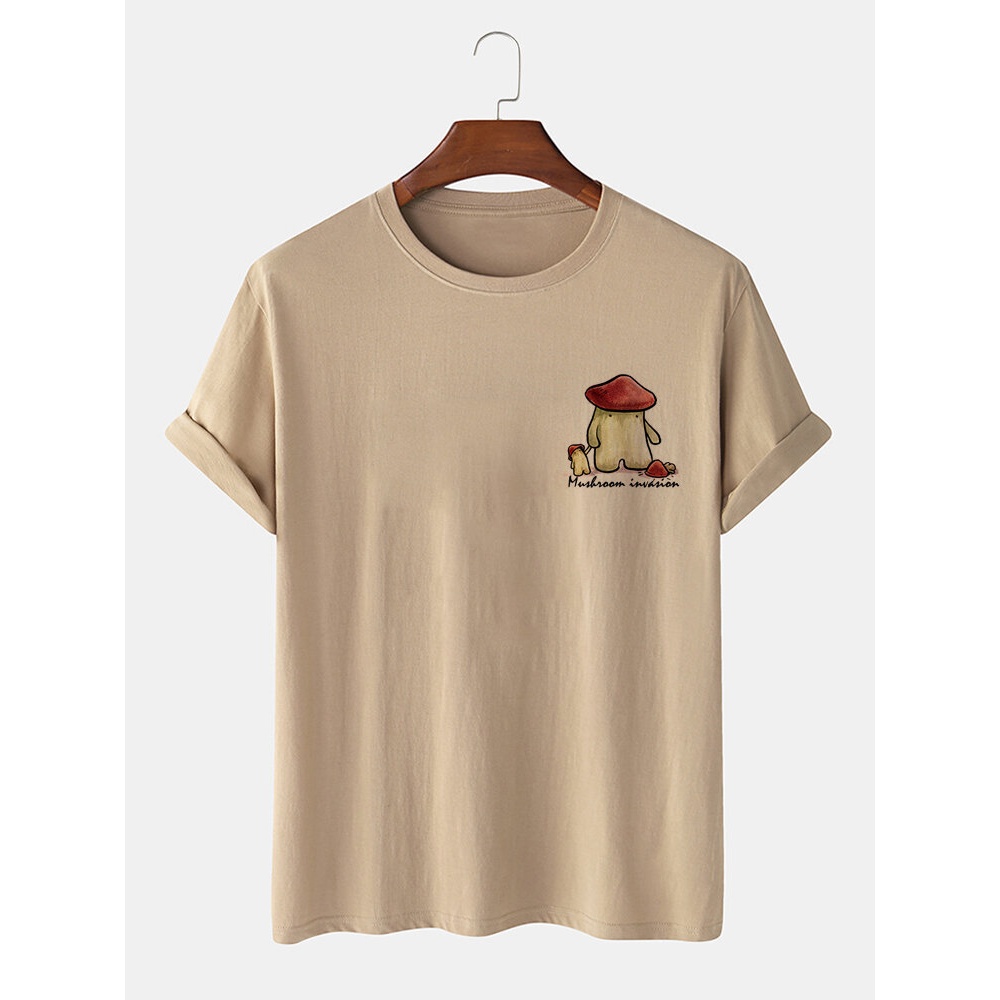 Mens 100% Cotton Mushroom Baby Print Plain Casual T-Shirt - Grey L