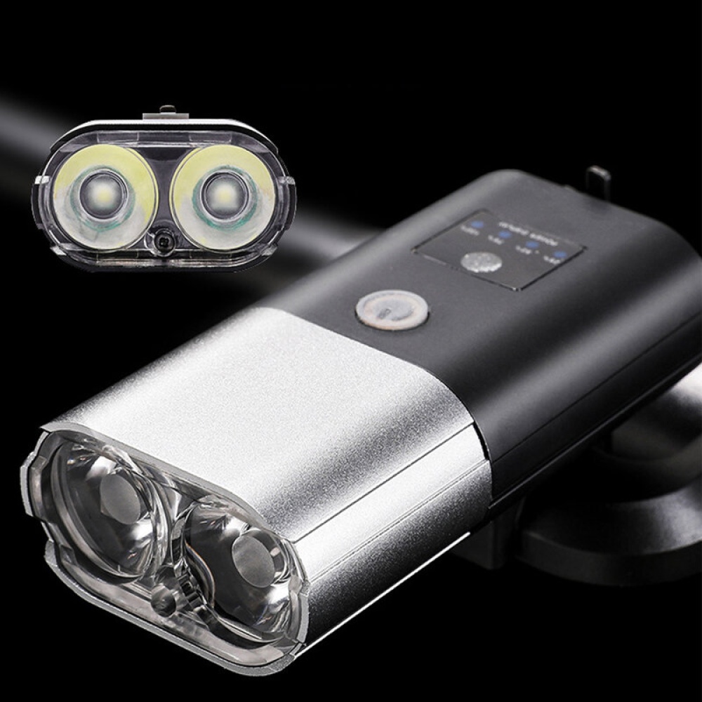 BIKIGHT 4000mAh Dual T6 Beads 3-in-1 Bike Headlight Rechargeable Horn Light Portable Waterproof Outdoor Cycling Bike Headlight - Silver - Image 2