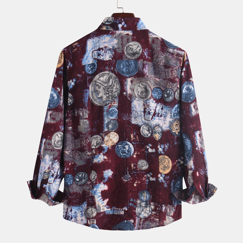 Mens Printed Long Sleeve Lapel Shirts - S #02 - Image 2