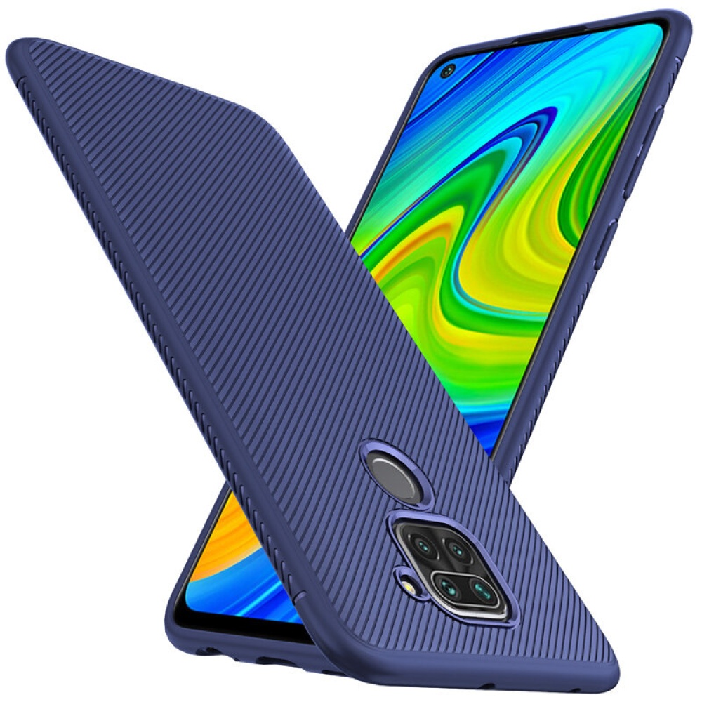 for Xiaomi Redmi Note 9 / Redmi 10X 4G Case Carbon Fiber Texture Slim Soft Silicone Shockproof Protective Case Back Cover Non-original - Blue - Image 2