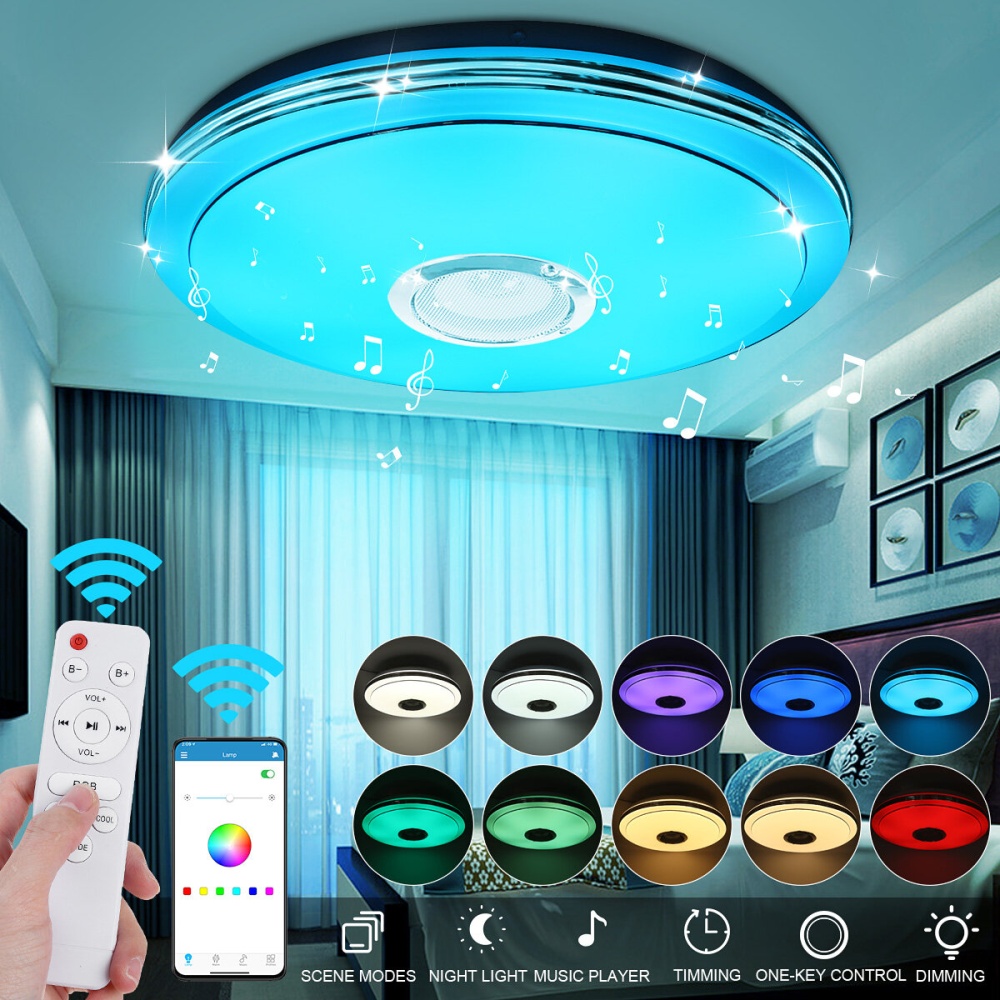 33CM LED Ceiling Light Lamp RGB bluetooth Music Speaker Dimmable Bedroom Lamp - 220V(bluetooth+Remote) - Image 2