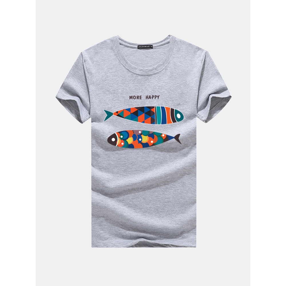 Fish Printed Summer Casual T Shirts - 3XL White