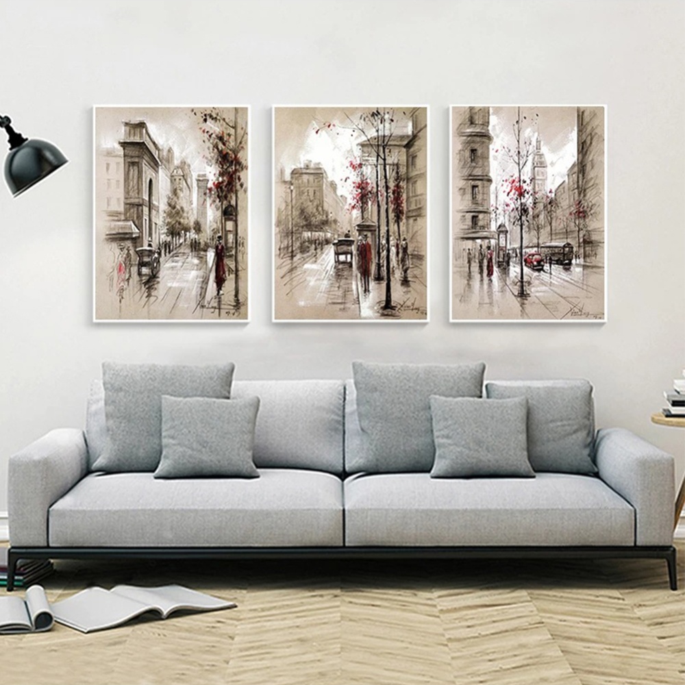 3pcs Canvas Oil Painting Modern Minimalist Street Frameless High-definition Wall Picture 30x45cm