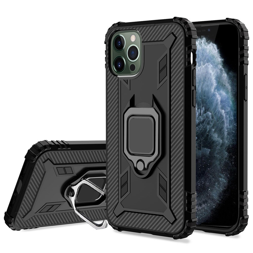 for iPhone 12 Pro / 12 Pro Max / 12 / 12 Mini Case Carbon Fiber Pattern Armor Shockproof Anti-fingerprint with 360° Rotation Magnetic Ring Bracket P - Image 2