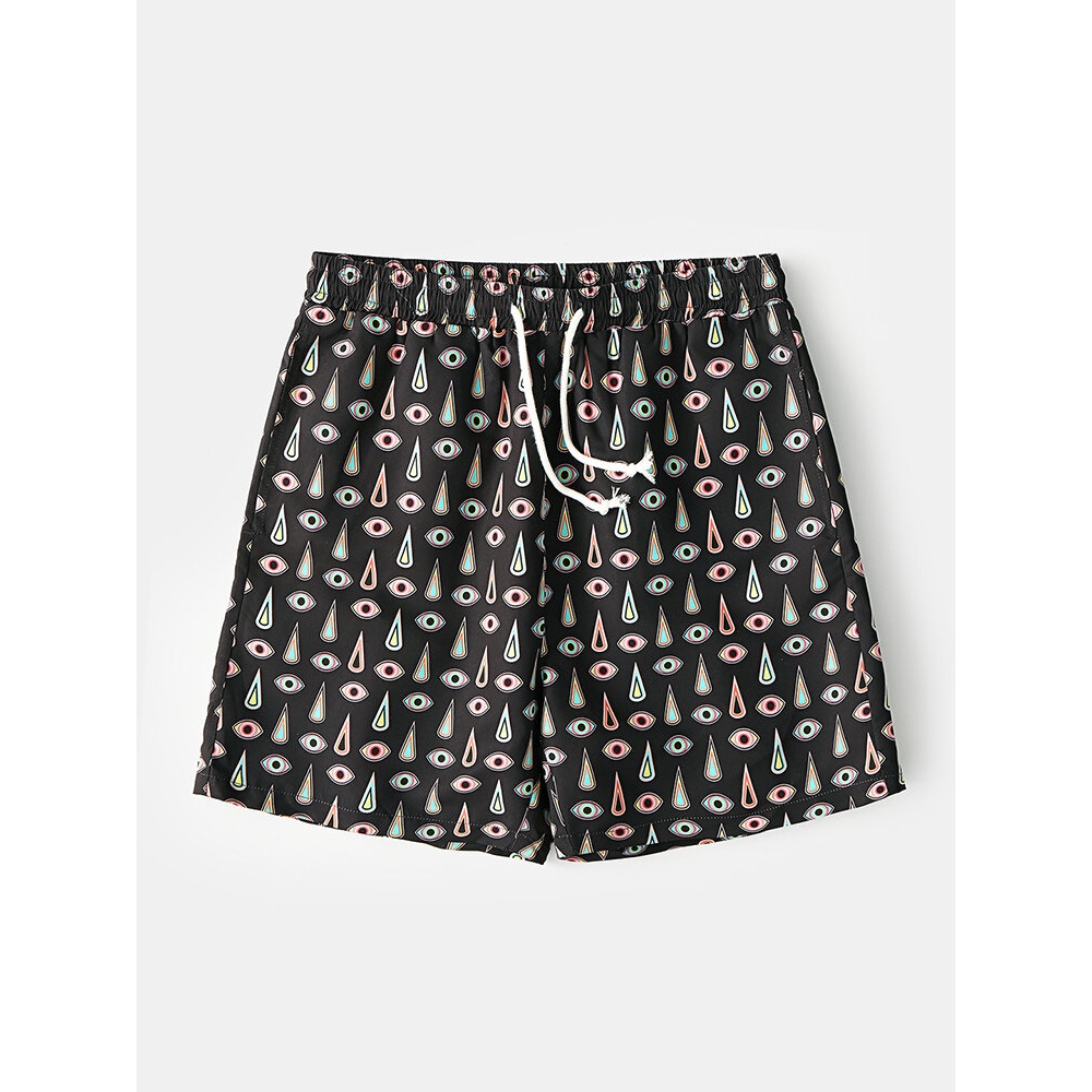 Mens Holiday Funny Printing Breathable Drawstring Quick Drying Mini Short Beach Shorts - Black M
