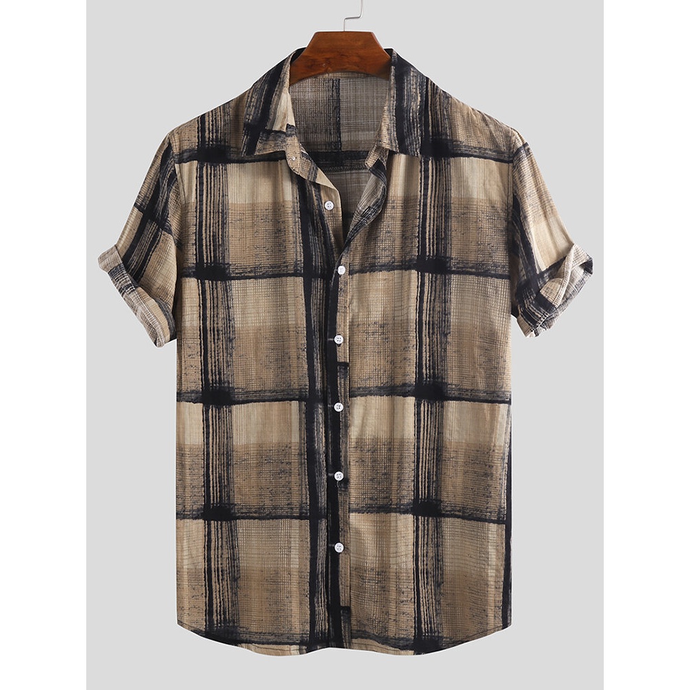 Mens Summer Plaid Printed Breathable Casual Shirts - M Green