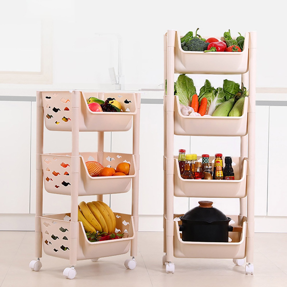 3/4 Tier Kitchen Vegetables Storage Trolley Cart Shelf Wheels Room Rack Stand - Green 3 Layers - Image 2