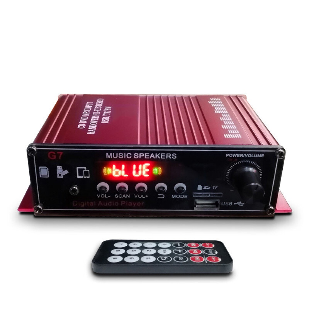 Hifi Home Subwoofer Audio Car Amplifier Stereo Sound Speaker bluetooth EDR Audio LED Digital Amplifiers - Red - Image 2