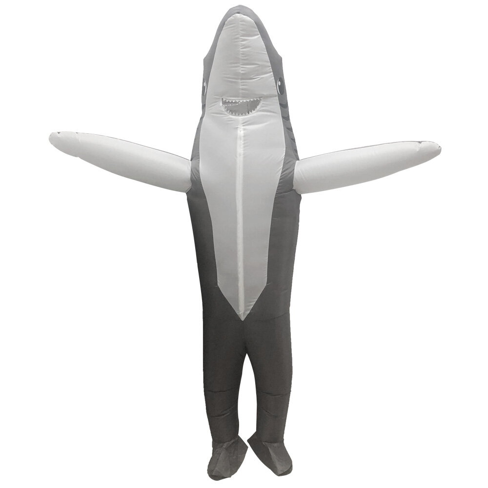 Adult Sharks Inflatable Costumes  Cosplay Costume Seafish Shark Mascot Fancy for Party Role Play Performance - Grey - Image 2