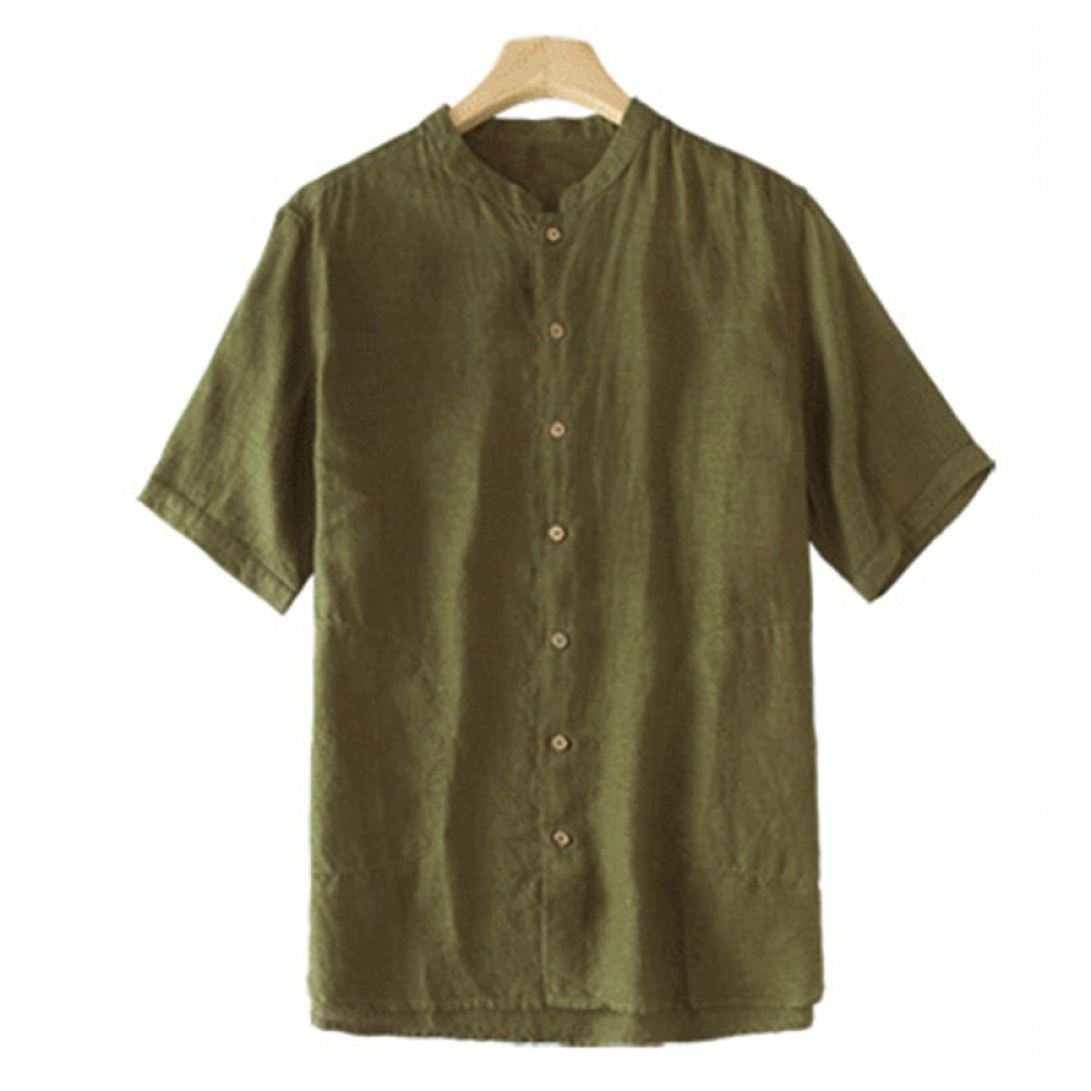 Mens Chinese Style Loose Casual Summer T Shirts - S Green - Image 2