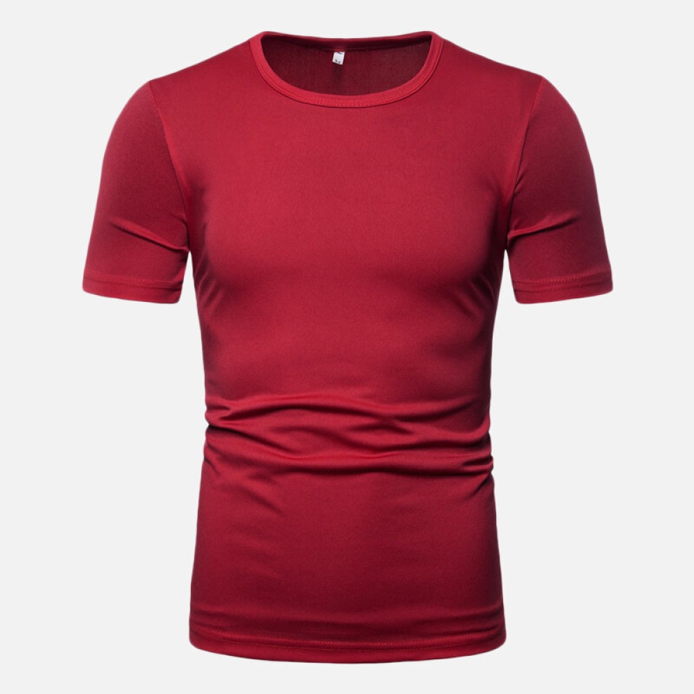 Men Solid Color Crew Neck Short Sleeve T-Shirts - M Red - Image 2