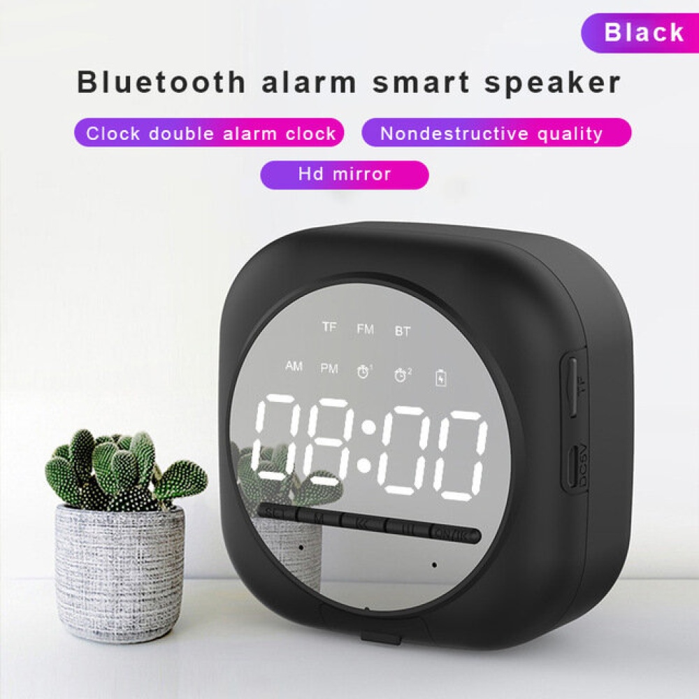 Wireless USB bluetooth 5.0 LED Mirror Alarm Clock Speaker TF FM Radio Clock Digital Snooze Table Clock Wake Up Phone Holder Electronic Large Time Dis - Image 2