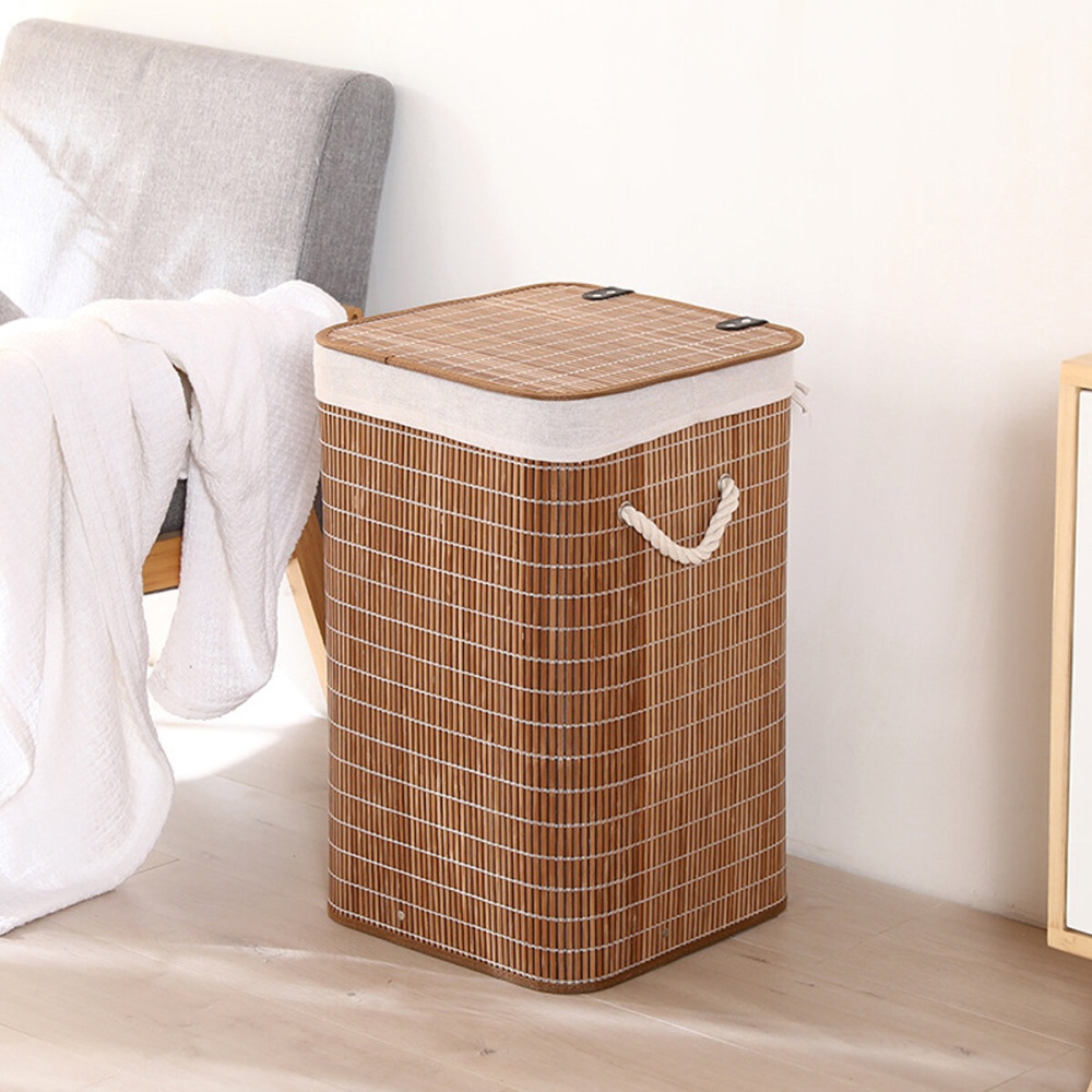 35x35x57cm Foldable Bamboo Woven Laundry Basket Toy Clothes Storage Basket - Image 2