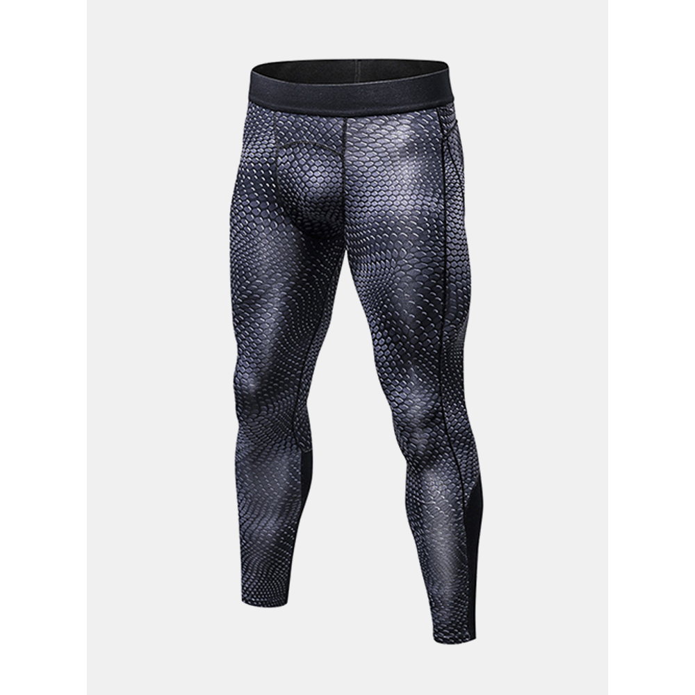 PRO Fitness Quick Dry Stretch Tights Running Trousers Men's Casual 3D Printed Pants - L Black & Gray