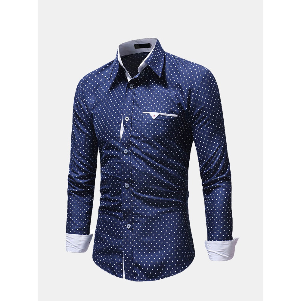 Mens Star Floral Business Slim Fit Shirts - L Blue