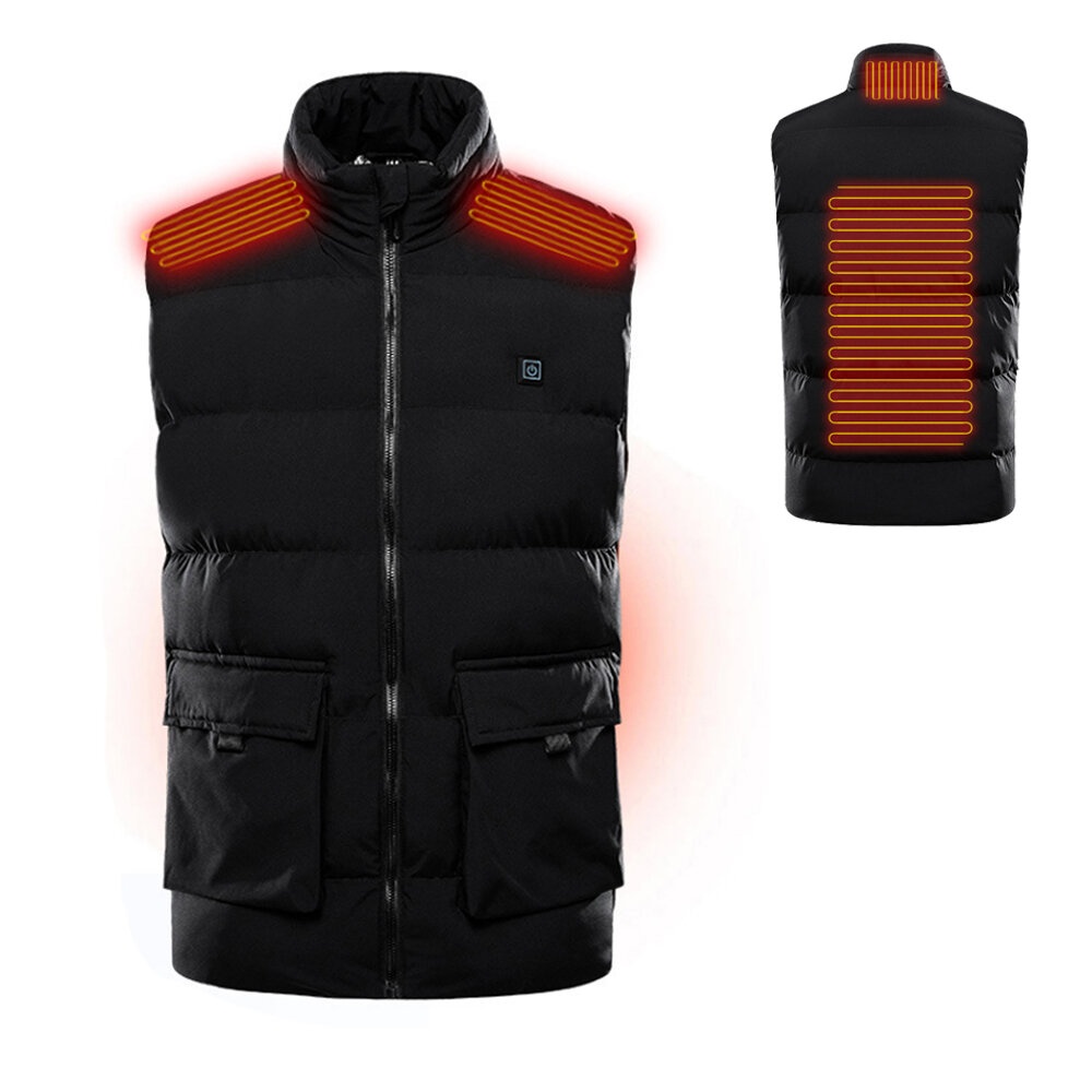 TENGOO 4 Areas Heated Vest USB Charging Infrared Electric Heating Sleevless Jacket Waistcoat Outdoor Camping Fishing - 5XL Blue