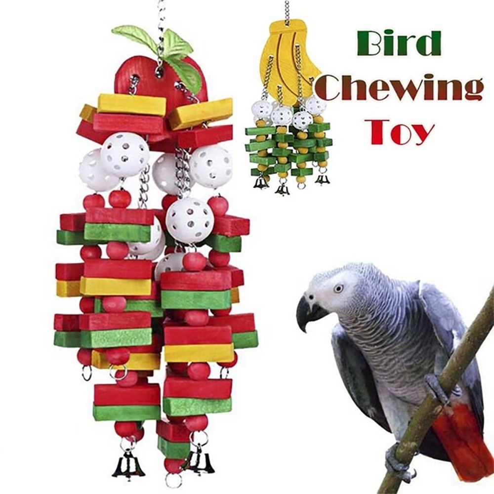 Bird Chewing Toy Large Medium Parrot Cage Bite Toys for Macaw, African grey, Cockatiels and Cockatoos - Apple - Image 2