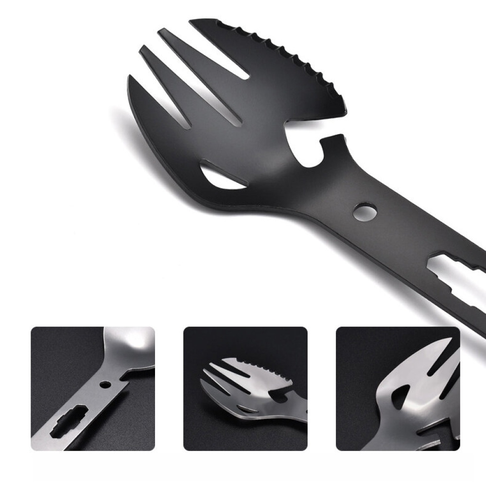 IPRee® 8 in 1 Multifunction Fork Spoon Outdoor Camping Portable Tableware Survival Tool With Opener+Harpoon+Wrench - Silver - Image 2