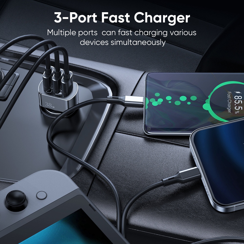 JOYROOM 38W 3-Port USB Car Charger Support AFC SCP Fast Charging For iPhone 13 Pro Max 13 Mini For Xiaomi 12 For Redmi K30 Pro For Samsung Galaxy S21 - Image 2