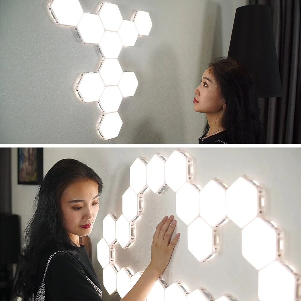 LED Wall Light Hexagon White Ambient Lighting Touch Control Lighting System Room Lamp Home Decoration - 1pc EU Plug - Image 2