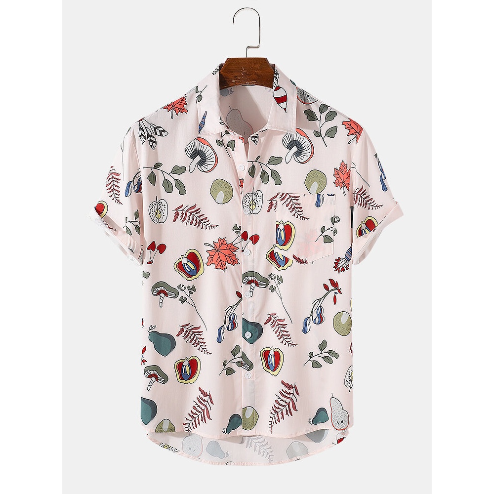 Mens Cartoon Pants Print Lapel Short Sleeve Shirt - White S