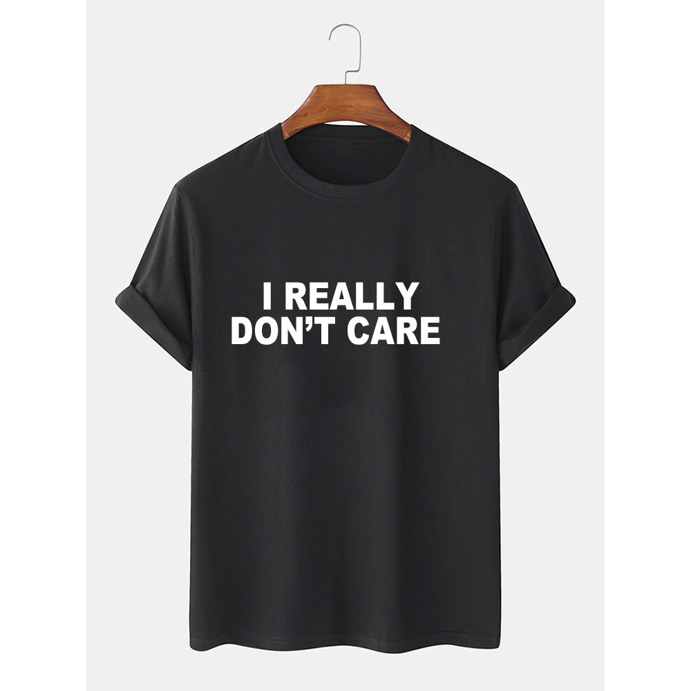 Mens 100% Cotton Letter Print Crew Neck Short Sleeve T-Shirts - Black XL