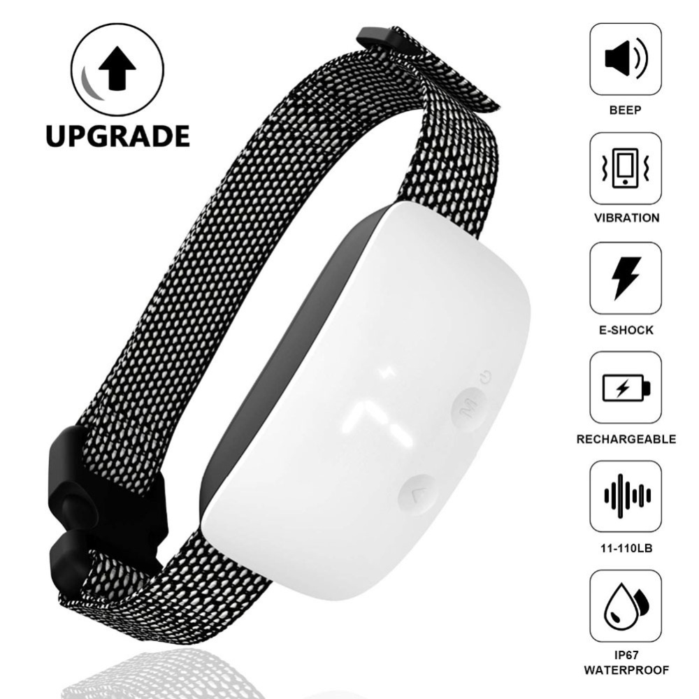 Anti Bark Dog Collar Intelligent Automatic Electric Shock Rechargeable Ip67 Waterproof Pet Stopper White - Image 2