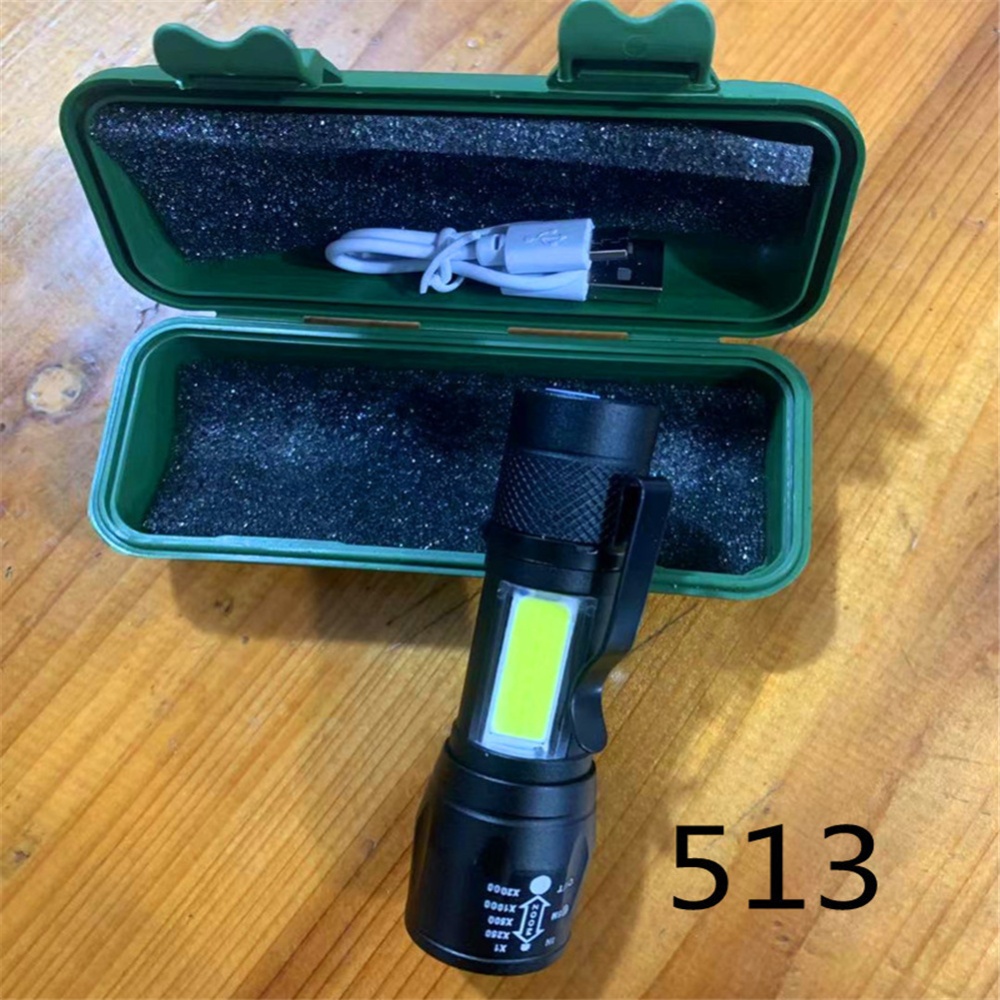 3 Mode Usb Rechargeable High-power Flashlight Mini Led Torch Light Xml Xpr+1*cob Plastic style + USB cable box