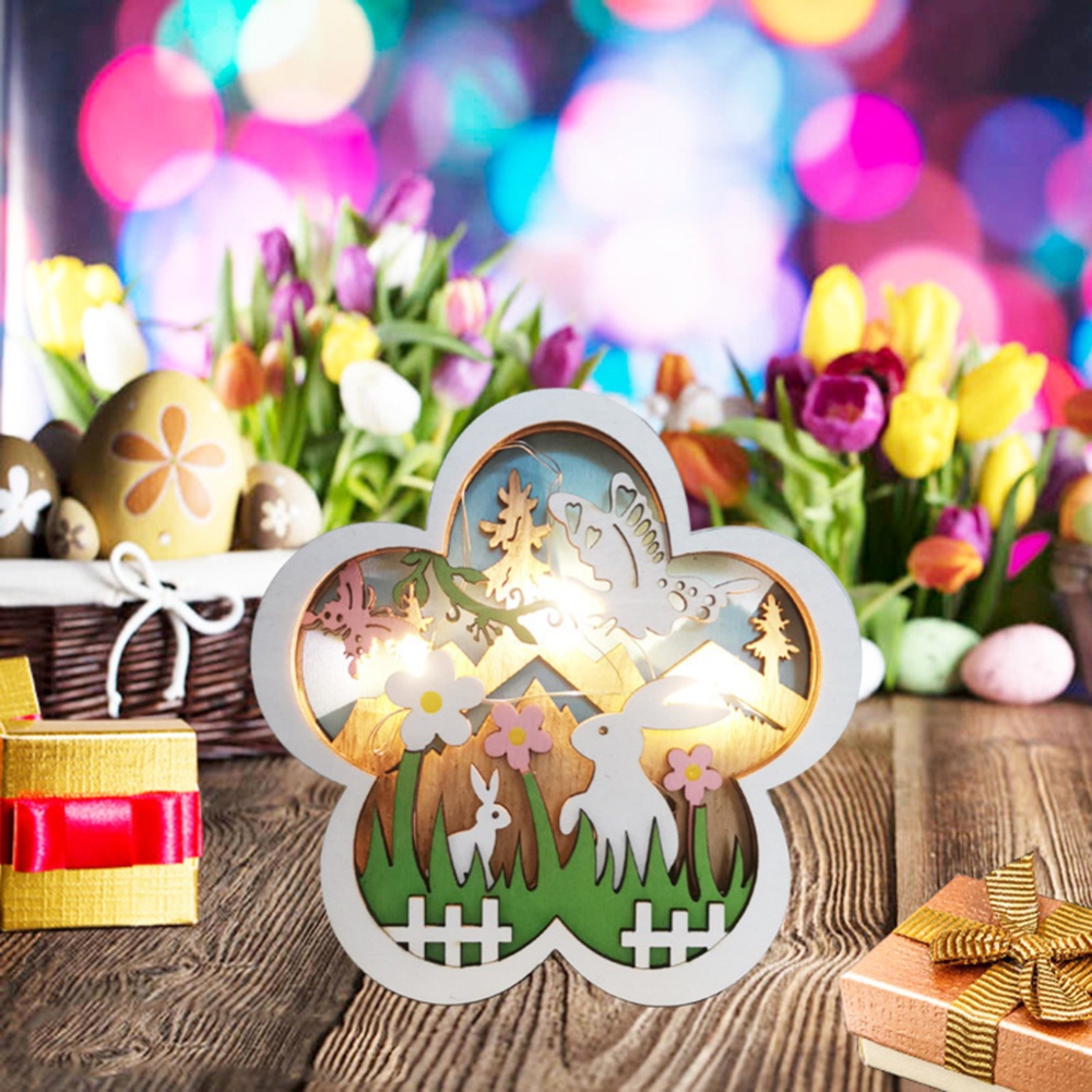 Easter Wooden Ornaments Lovely Flower-shaped Led Light Exquisite Workmanship Home Party Desktop Lighting Crafts Decorations Flowers_1 - Image 2