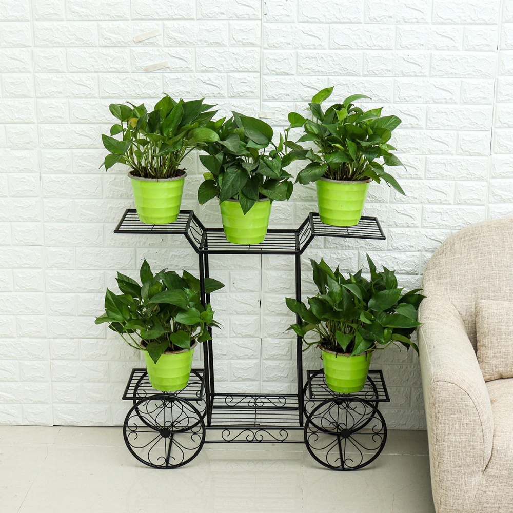 Metal Plant Stand Flower Pot Garden Shelf Outdoor Indoor Bicycle Display Rack - Bronze - Image 2