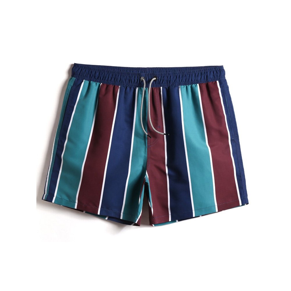 Mens Striped Quick-Drying Drawstring Beach Shorts With Pocket - Blue S
