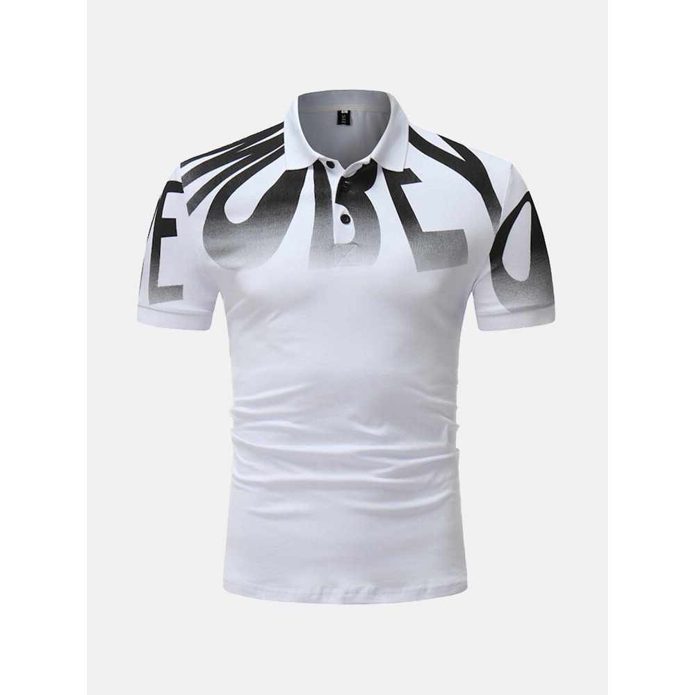 Mens Summer Letter Printed Slim Fit Business Casual Golf Shirts - 2XL White