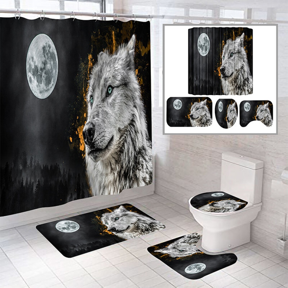 HUANGLING Shower Curtain Gray Wolf 12 Hooks Set Waterproof Polyester Bathroom Decor - B 5Pcs - Image 2