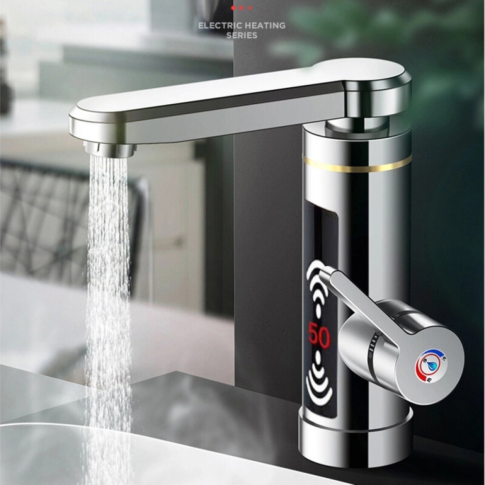 3000W Electric Faucet Heater Water Instant Heating Home Bathroom Kitchen Hot & Cold Mixer Tap LED Display EU Plug - White - Image 2