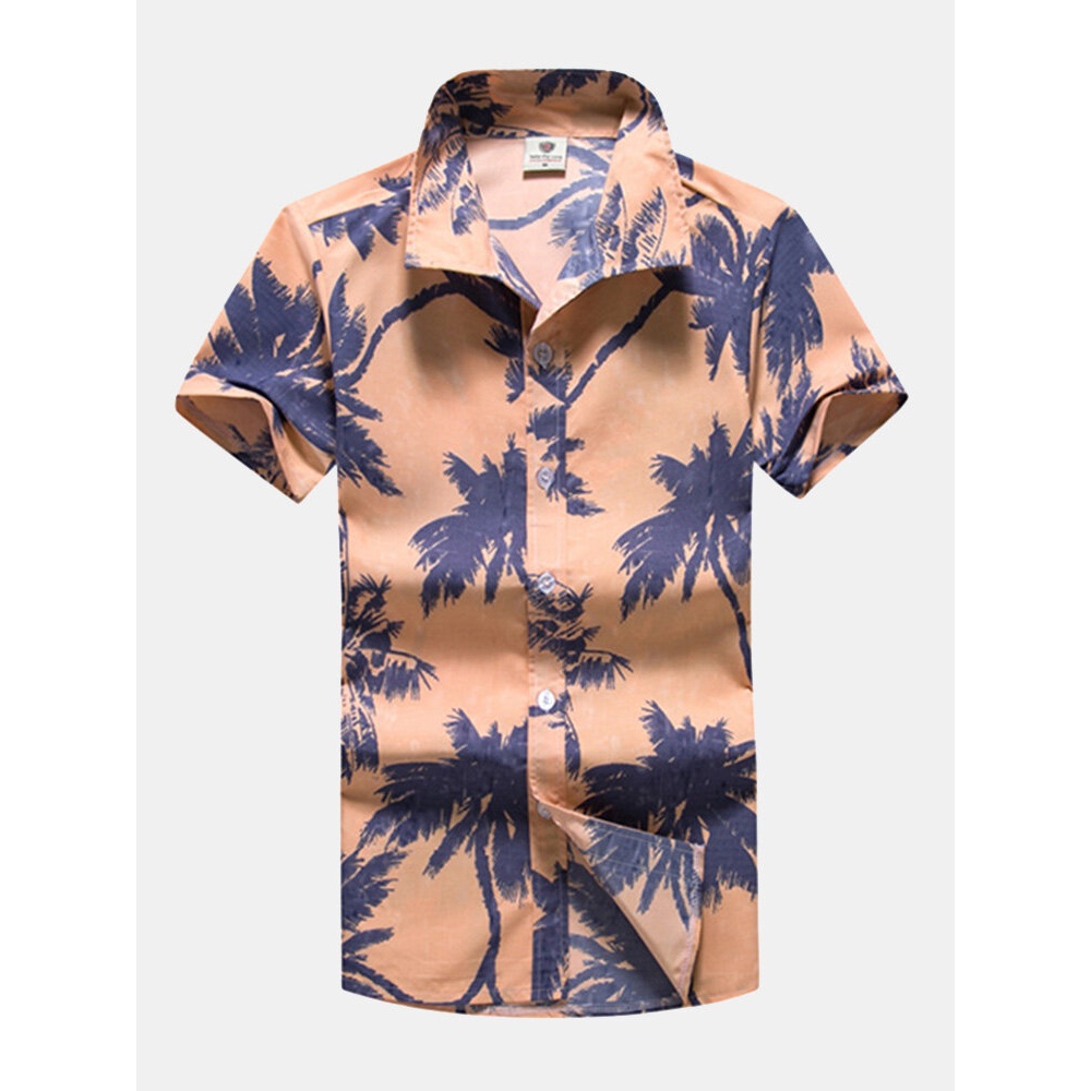 Hawaiian Style 3D Coconut Printing Summer Shirts - L Orange