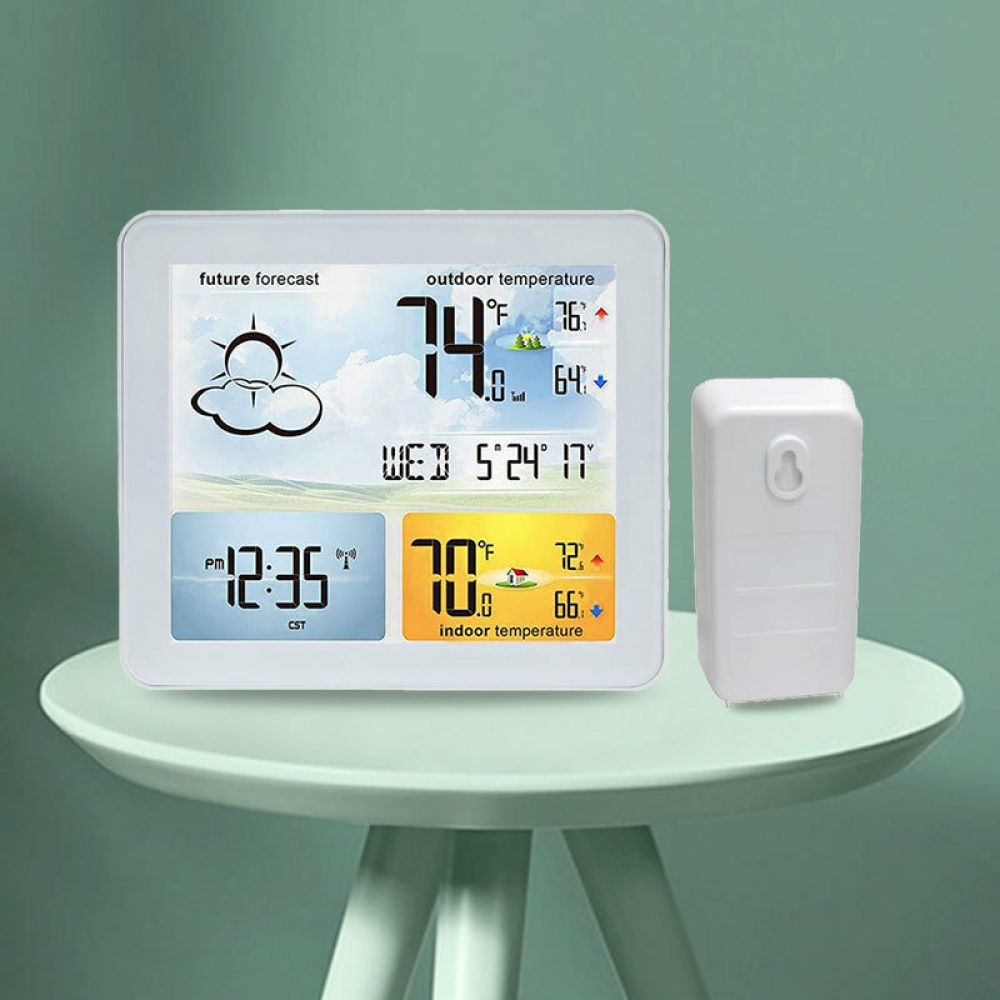 Desktop Digital Alarm Clock Weather Station Full Color Temperature Humidity Detection Electronic Weather Clock LCD Color Display Weather Forecast Clo - Image 2