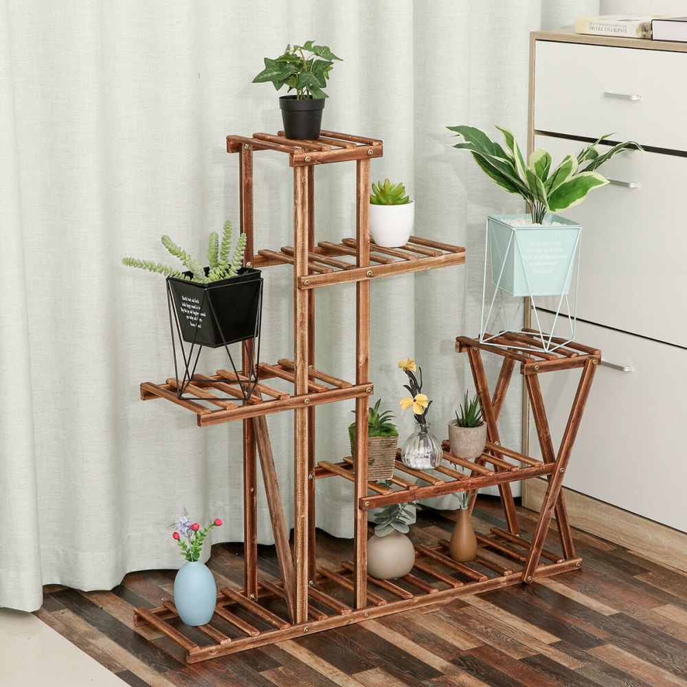 Plant Stand Flower Pot Wooden Rack Organizer Shelf for Garden - Image 2