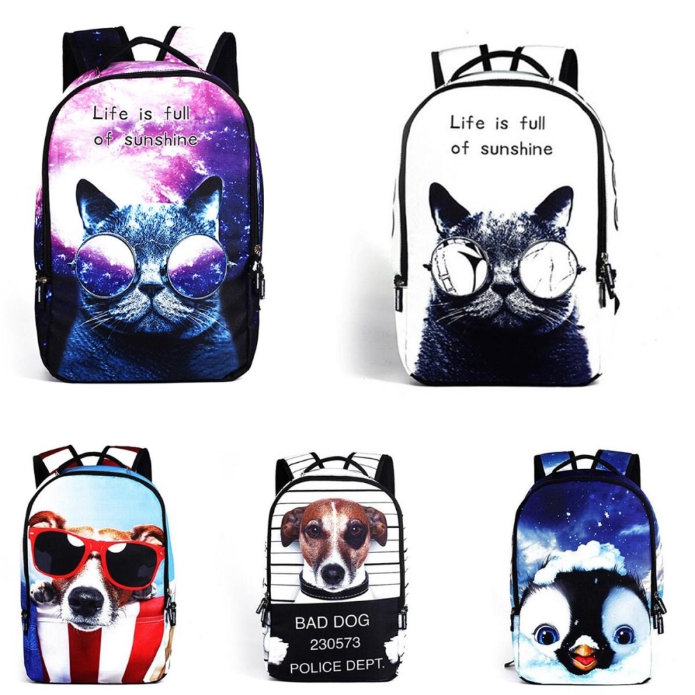 IPRee® Polyester Cartoon Laptop Backpack Cute Animal Dog Cat Print Schoolbag Rucksack - K10 - Image 2