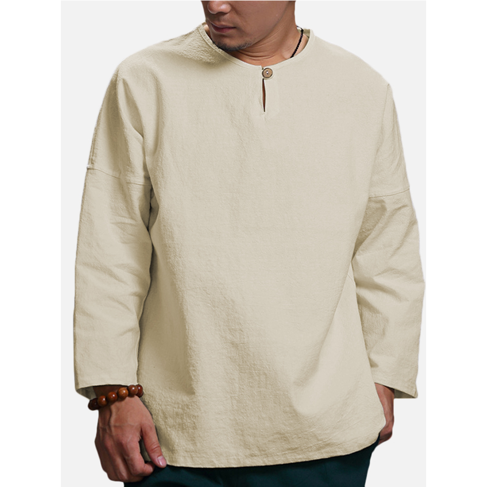 National Style Long Sleeve Loose T shirt - M White