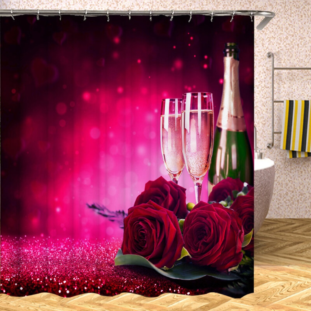 180x180CM Romatic Rose Waterprood Shower Curtain Polyester Moisture-proof Bath Mat - Shower Curtain - Image 2