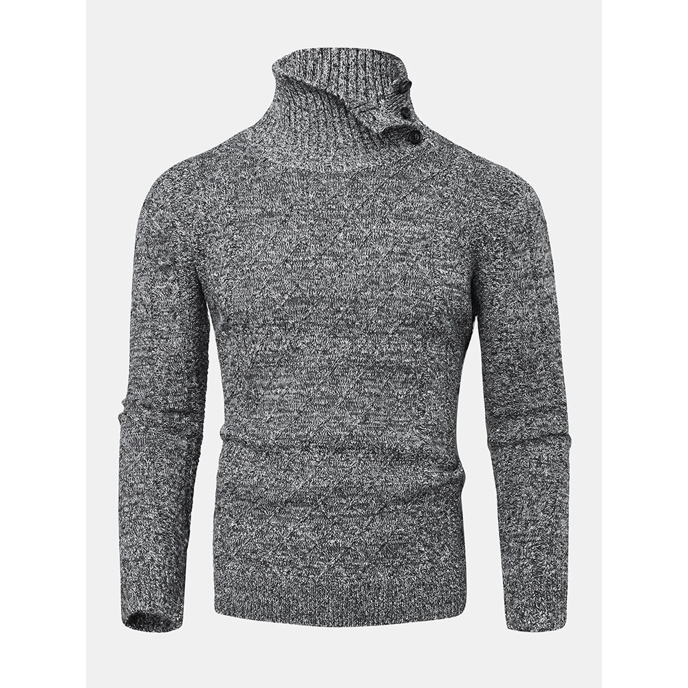Mens Texture Solid Color High Waist Warm Long Sleeve Knitted Sweaters - Dark Grey S