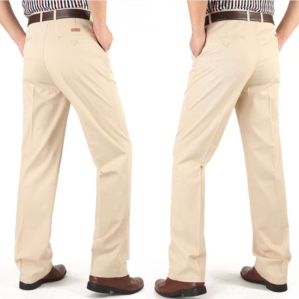 Mens Loose Thin Cotton Work Straight Leg Pants Breathable Wash-and-Wear Casual Slacks - 34 Beige - Image 2