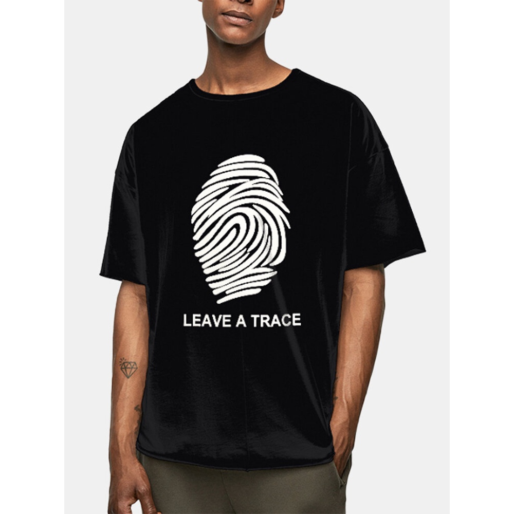 Mens Design Fingerprint Pattern Slogan Print Cotton Short Sleeve Casual T-Shirts - White M