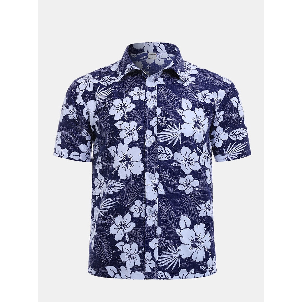 Mens Summer Hawaiian Style Beach Floral Printing Shirts - 2XL Blue