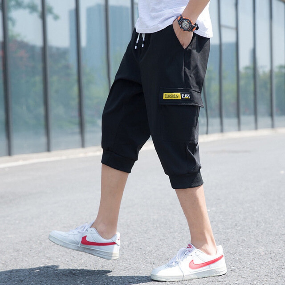 Men Casual Cropped Trousers Sports Beach Casual Tooling - 31 Black