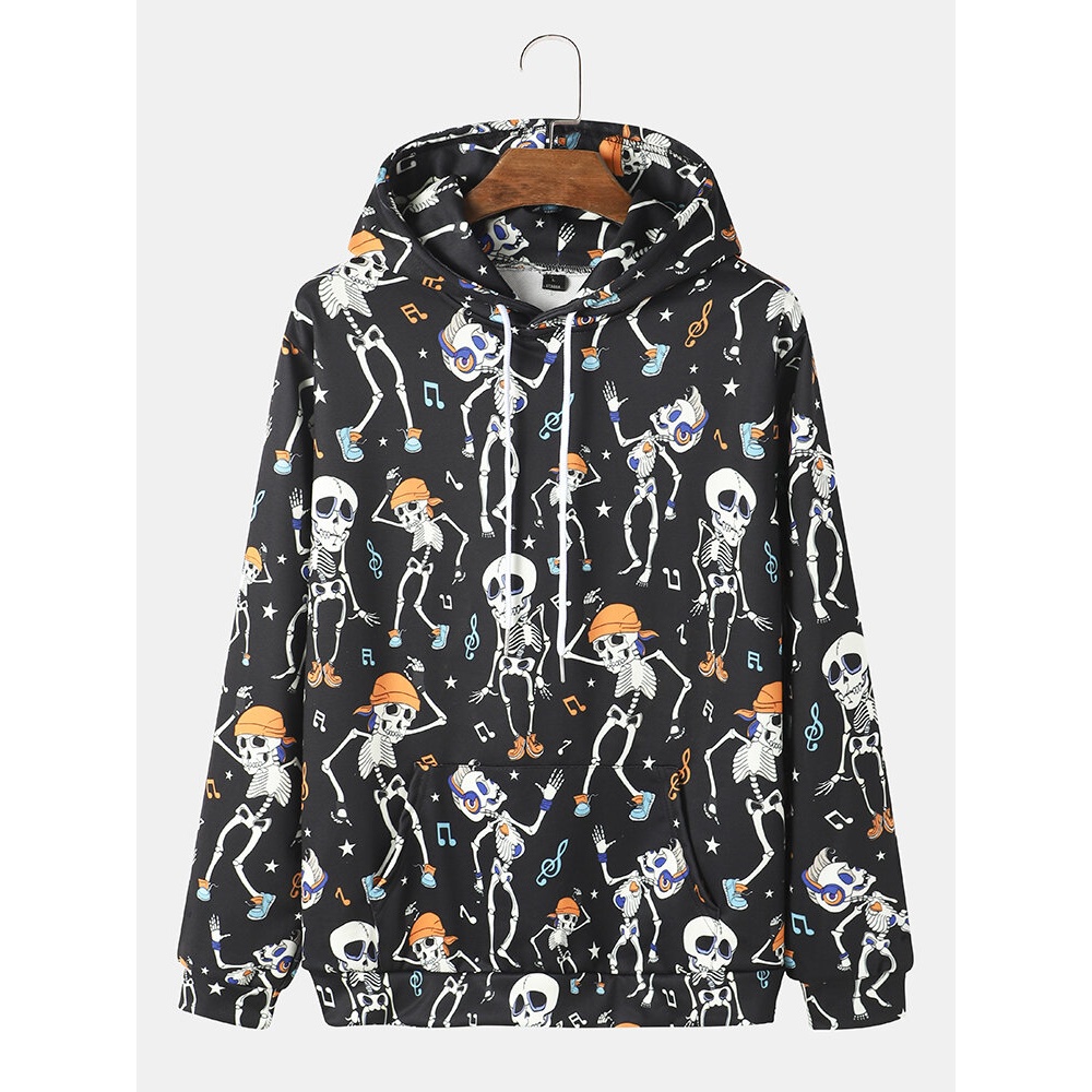Men  Dance Skull Print Hooded Sweatshirt - Black M