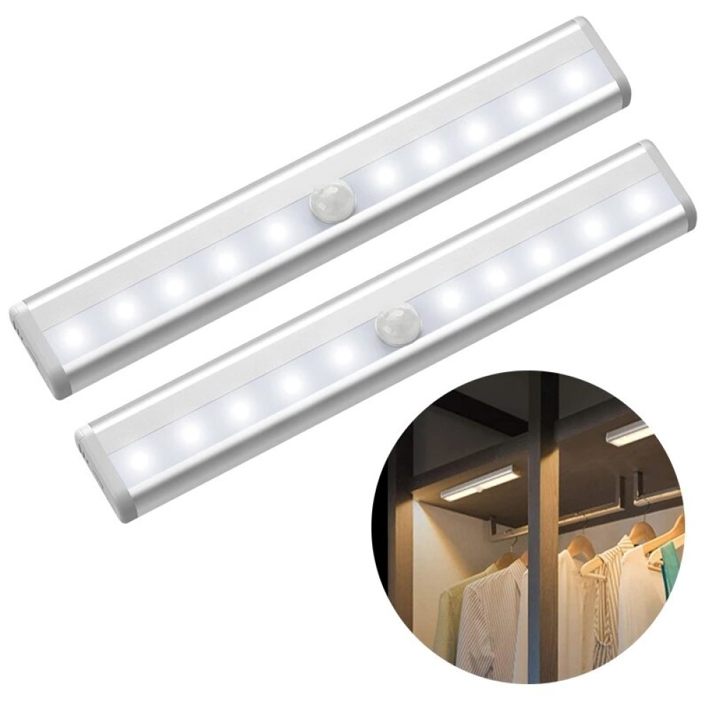 6/10 LEDs PIR LED Motion Sensor Light Cupboard Wardrobe Bed Lamp LED Under Cabinet Night Light For Closet Stairs Kitchen - Warm Light 10LED - Image 2