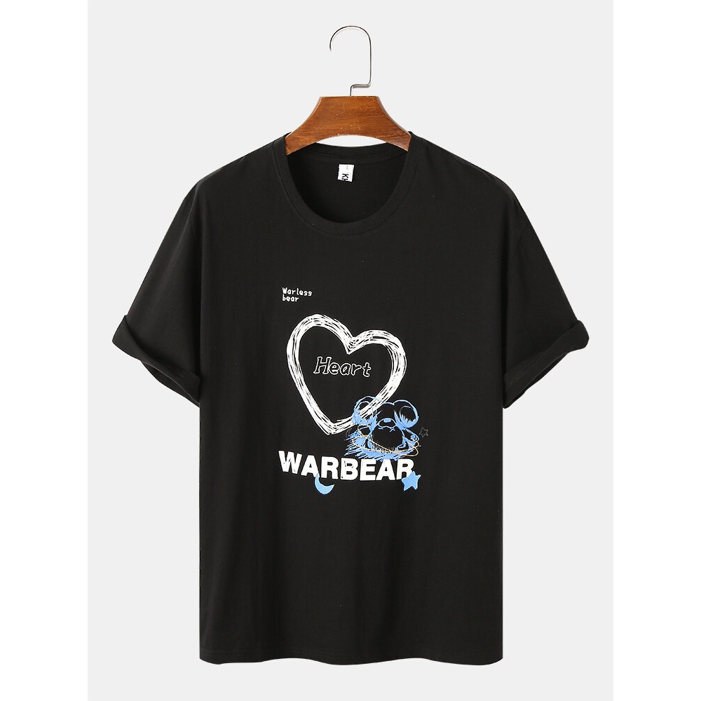 Mens Casual Heart Shaped Pattern Letter Print T-Shirts - White M